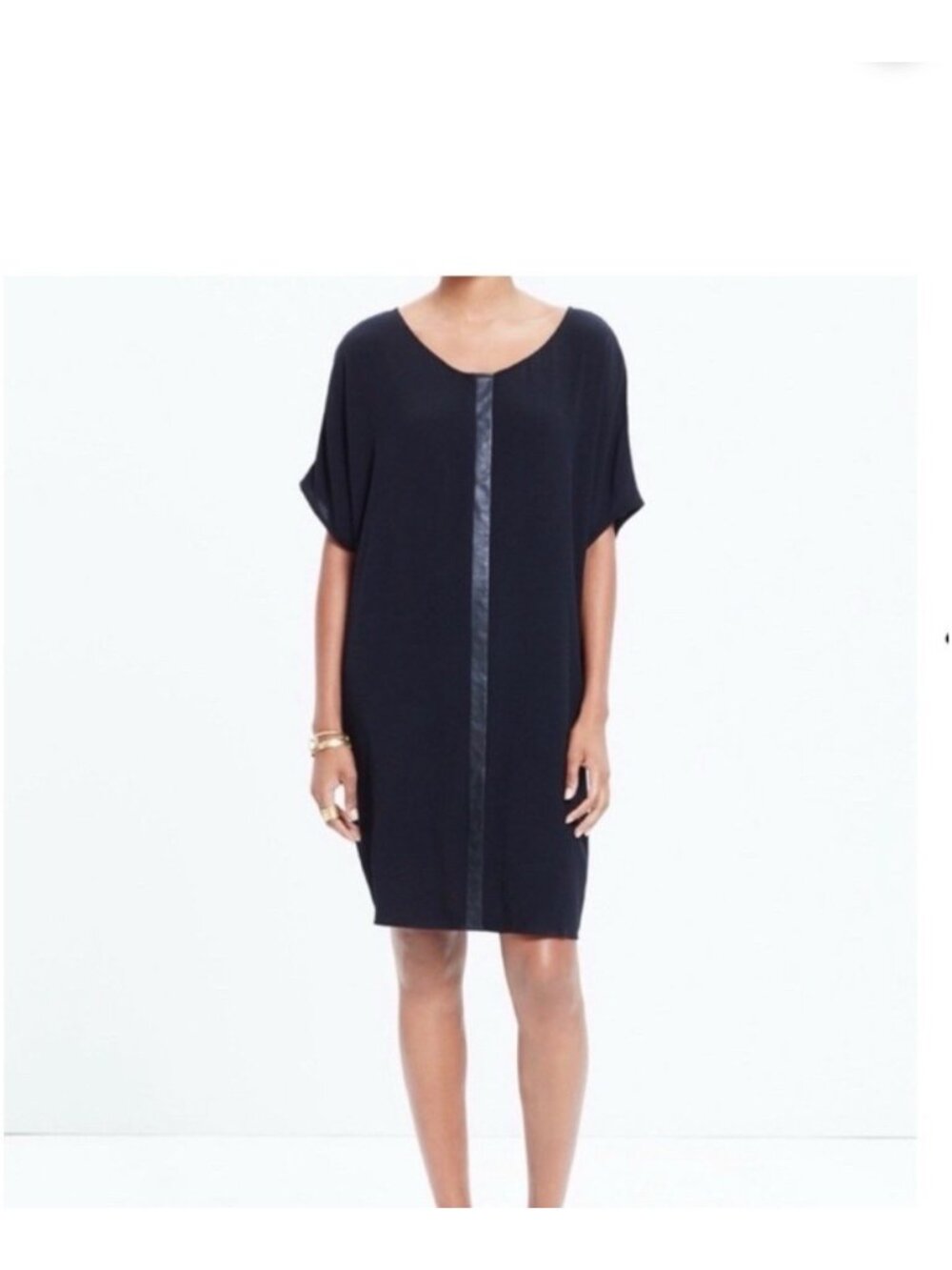 Madewell Black Leather Edge Easy Shirt Dress Womens Size Small LBD Casual
